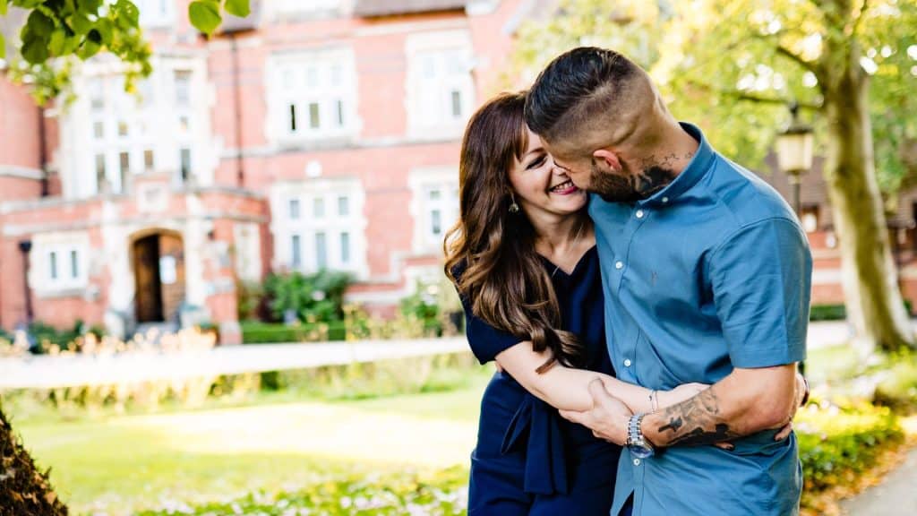 Happy couple embracing at Berwick Lodge, enjoying a romantic Valentine’s Day break near Bristol
