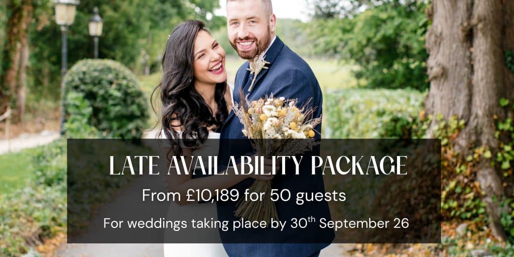 A couple getting married in beautifully romantic Berwick Lodge, amazing value late availability wedding offer